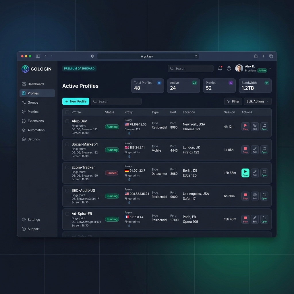 GoLogin Browser Profile Proxy Settings Mockup