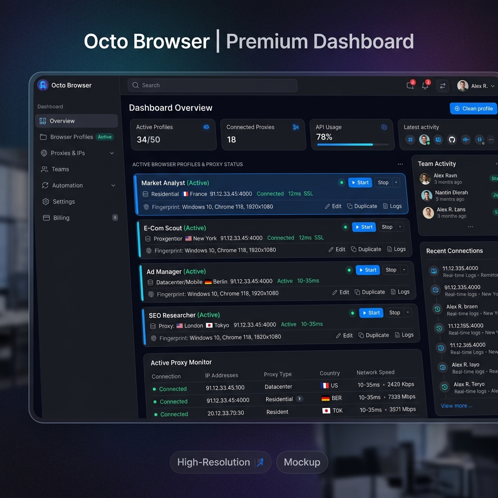 Octo Browser Profile Proxy Settings Mockup